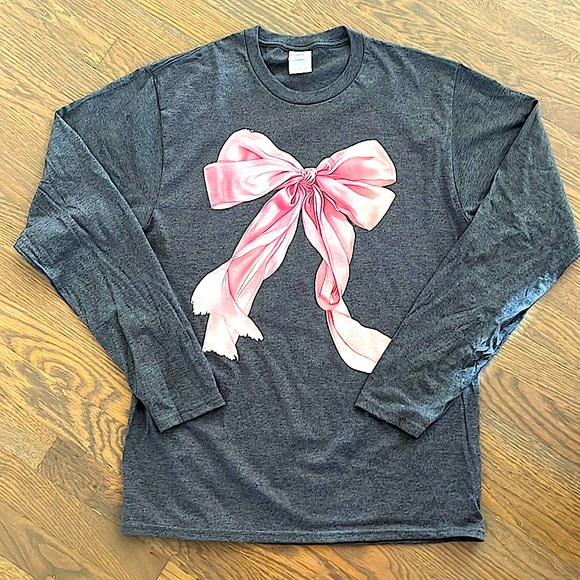 NWOT Long-Sleeve Bow Tee in Dark Heather Grey - Picture 2 of 7